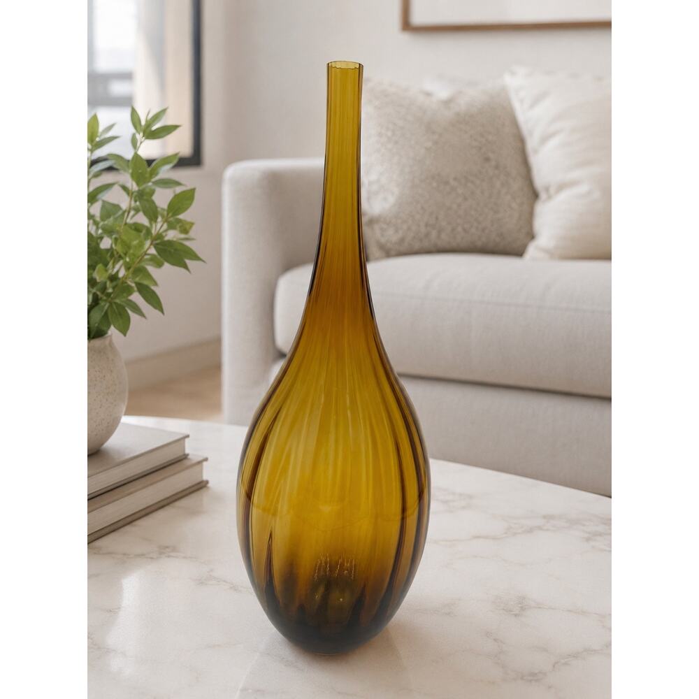 Vintage Hand Blown Amber Glass Vase